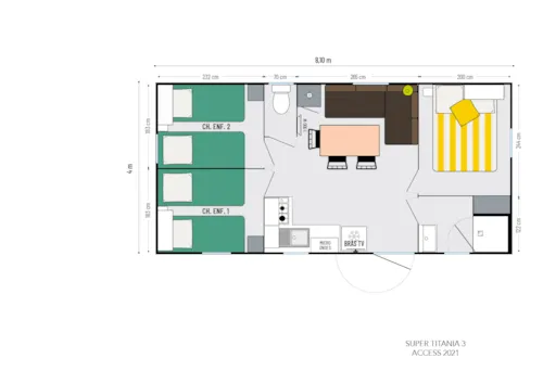 Huuraccommodatie(s) - Stacaravan Met Badkamer 3 Slaapkamers - image n°6 - Camping Le Pont de Maisonneuve