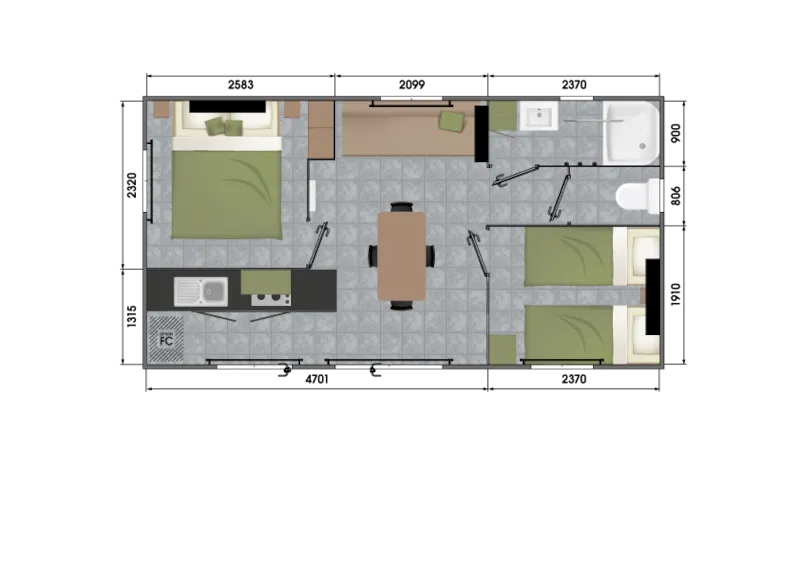 Mobil-Home Confort 28M² 2 Chambres Avec Terrasse Couverte