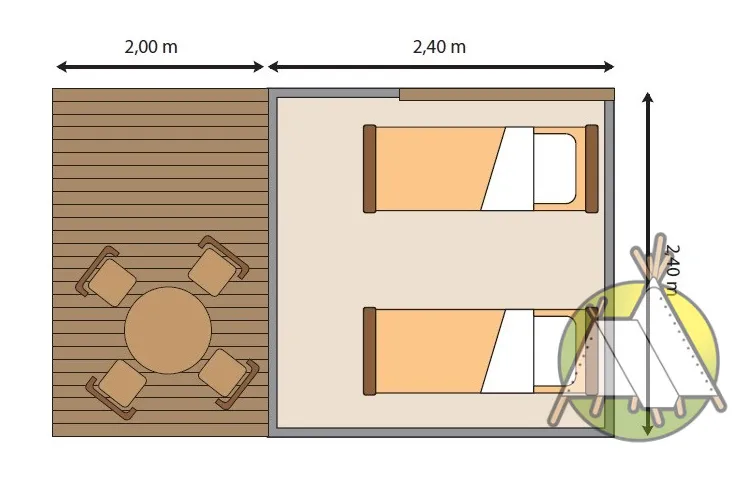 Tente Lodge Rando Sur Pilotis, 5,7M² 1 Chambre Avec Terrasse Sans Sanitaire Et Cuisine