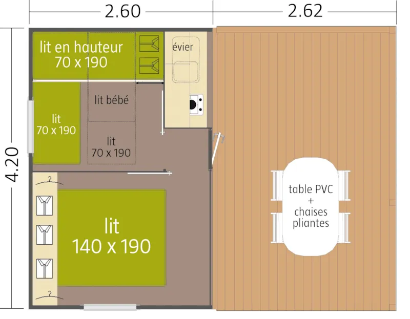 Cabane Robinson 2 Chambres (Superficie 21M² - Sans Sanitaires)