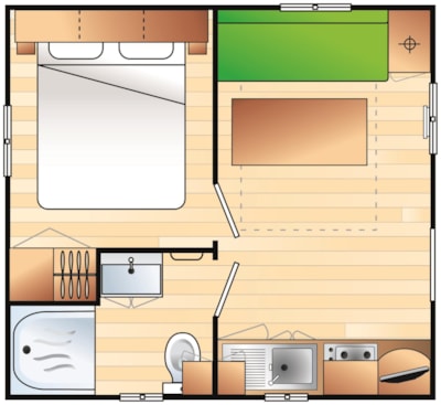 Mobile home COSY 1 bedroom (TV - terrace 9m² - surface 17m²)