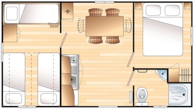 Mobile home CLASSIC 2 bedrooms (TV - terrace 12m² - surface 26m²)