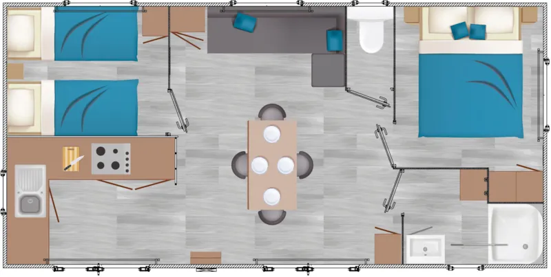 M-Home Luxe 2 Chambres (Clim - Lave-Vaisselle - Tv - Terrasse Couverte 15M² - Superficie 30M²)