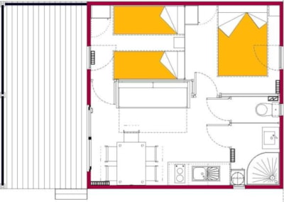 Chalet PRESTIGE 2 bedrooms (dishwasher - TV - covered terrace 12m² - surface 28m²)