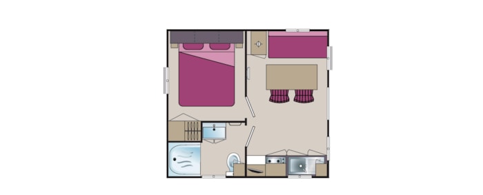 Mobil-Home Cosy-Clim 1 Chambre (Climatisation - Tv - Terrasse 9M² - Superficie 17M²)