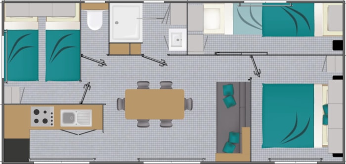 M-Home Luxe 3 Chambres (Clim - Lave-Vaisselle - Tv - Terrasse Couverte 17M² - Superficie 34M²)