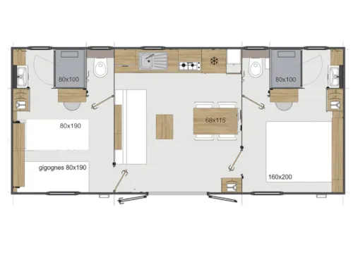 Accommodation - Mobil Home 2 Bedrooms 35M², 2 Bathrooms, Air-Conditioning, Covered Terrace - image n°4 - Domaine la Garenne