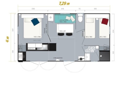 Mobil home St Guiral Confort 30m² (2 bedrooms) + Half-covered terrace 20m² + TV + Clim