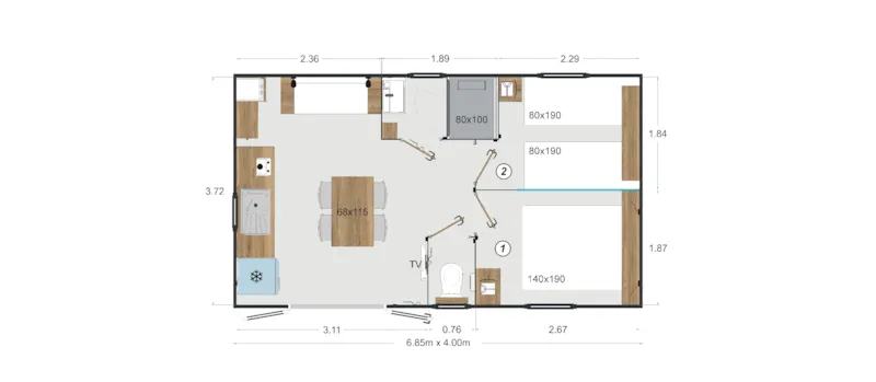 Mobil Home Palmy Premium 24,5M2 - 2 Chambres + Terrasse Couverte + Tv + Lv + Clim