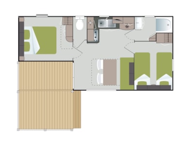 Mobil-home Loggia Privilège 26m² PREMIUM - 2 bedrooms + sheltered terrace + TV + Dishwasher — 6