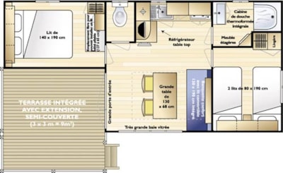 Mobil-home Loggia 26m² - CONFORT - 2 bedrooms + sheltered terrace + TV