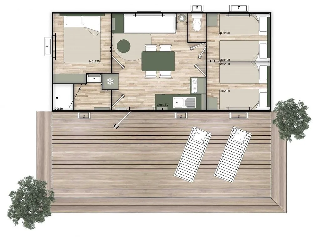 Accommodation - 3 Bedrooms Comfort Mobile Home - Camping Bel Air Village Camping Le Brabois