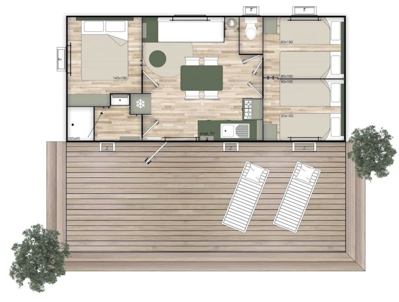 Comfort+ stacaravan met 3 slaapkamers