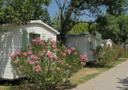 Accommodation - Mobile Home 24M² Standard (2 Bedrooms - 4 People) + Outdoor Straw Hut - Flower Camping Les Paillotes en Ardèche