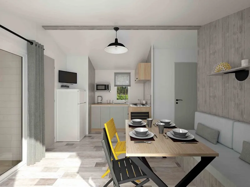 Mietunterkunft - Mobilheim 30M² Komfort (2 Schlafzimmer - 5/7 Personen) + Klimaanlage + Überdachte Terrace - Flower Camping Les Paillotes en Ardèche