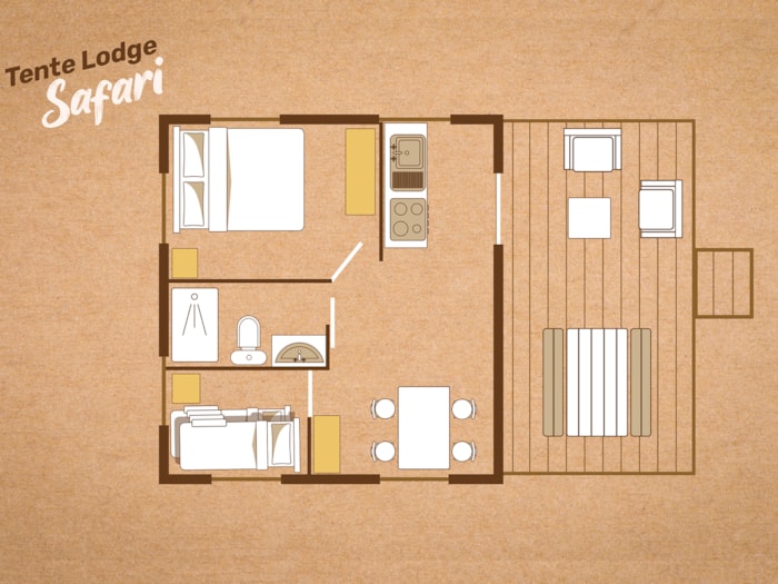 Tente Lodge Safari + 47M² Avec Terrasse - 2 Chambres