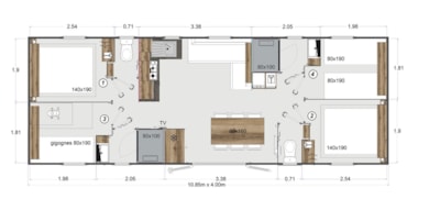 Mobilehome PRESTA+ 40m² Kids - 3 bedrooms 2 Bathrooms TV + clim — 8
