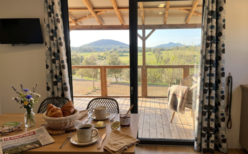 Premium Mobilheim MIT AUSSICHT und Klimaanlage 2 Schlafzimmer 4 Personen