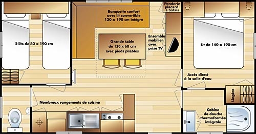Accommodation - Mobil Home A 27M² 4/5 Pers - 2 Bedrooms + Semi Covered Terrace - Camping Le Perpetuum
