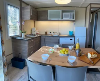 Mietunterkunft - Chalet Rêve + (5 Pers) 2 Zimmer-Klimaanlage-Geschirrspülmaschine-2  Chilenisch-Überdachte Terrasse - Camping La Peyrugue