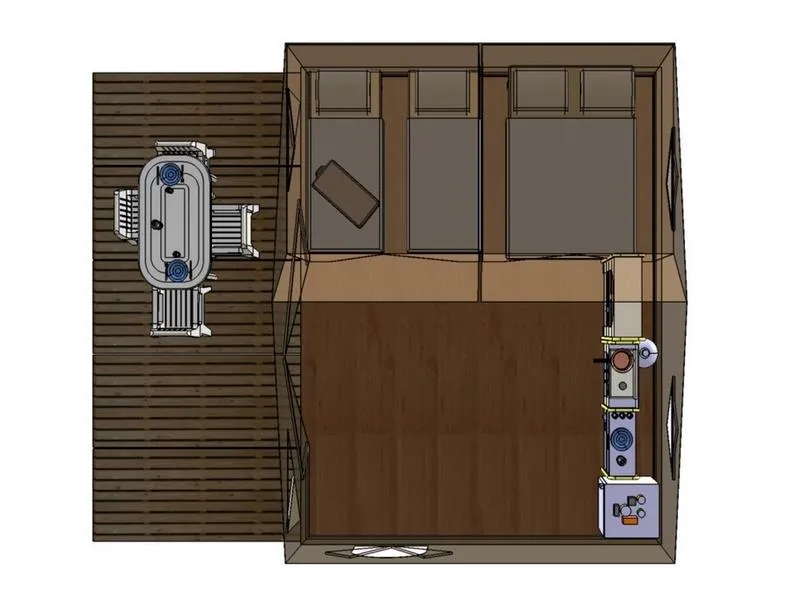 Tente Trappeur 20 M² / 2 Chambres - Sans Sanitaire Privatif + Terrasse Couverte 12 M² -