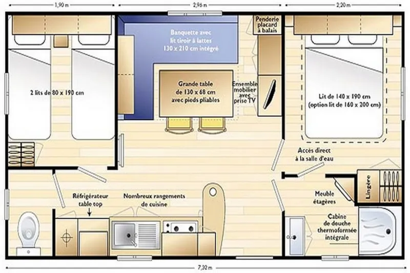 Mobil Home Eldorado 27.30 M² Avec Télévision - 2 Chambres - Terrasse Couverte -