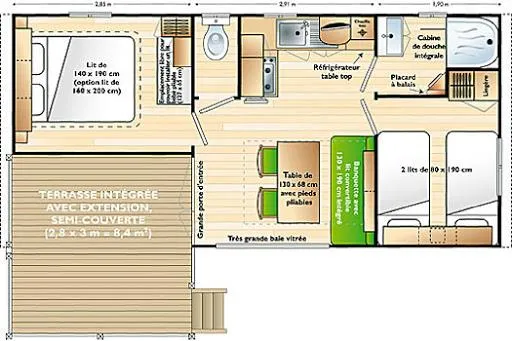 Mobil-Home Alouette 32M² - Tv + Terrasse Couverte