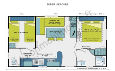 Mobil-home Grand Confort 2 bedrooms - covered terrace -1 bed of 160