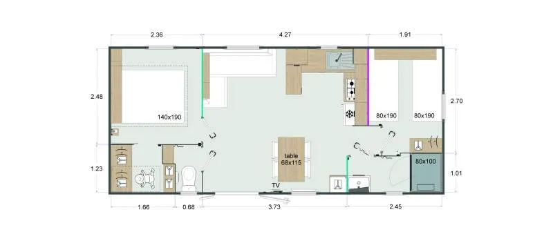 Mobile-Home Pémium 2 Chambres Climatisé