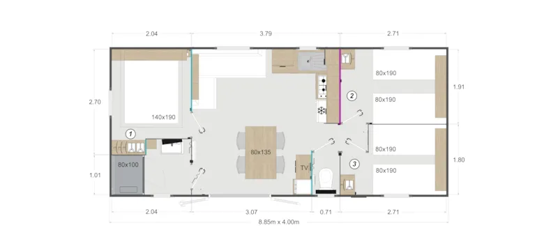 Mobil-Home Prémium 3 Chambres Climatisé