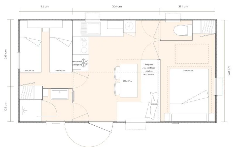 Mobilhome Nature 28 M2 - 2 Chambres - Terrasse Semi-Couverte
