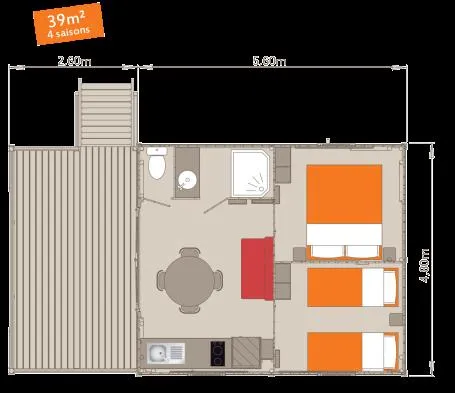 Cabane Lodge 39 M2 Avec Sanitaires - 2 Chambres - Grande Terrasse Avec Plancha