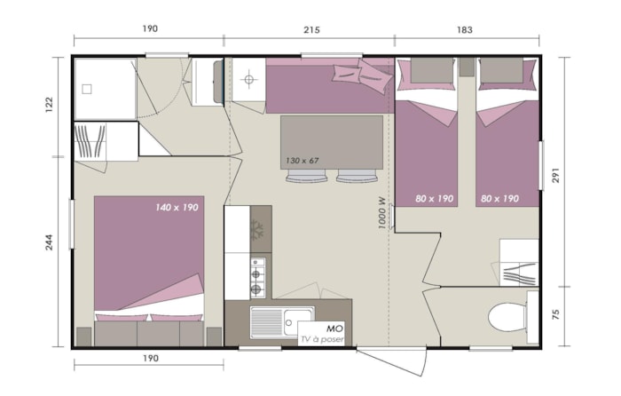 Mobilhome 22 M² - 2 Chambres - Tv - Terrasse Semi Couverte Ou Grand Parasol