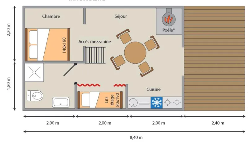 Cabane Trappeur Privilège 3 Chambres (Sdb, Mezzanine, Coin Cuisine Avec Frigo-Congél...)