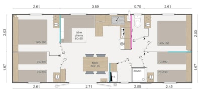 Premium Tribu Cottage, 40 m², TV and air conditioning, 4 bedrooms, including 1 converted into a children's playroom