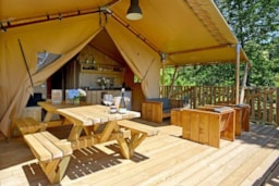 Huuraccommodatie(s) - Lodge Woody 27 Met Sanitair - CAMPING LA FORET