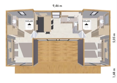 Premium 2-bedroom, 2-bathroom chalet facing the pond