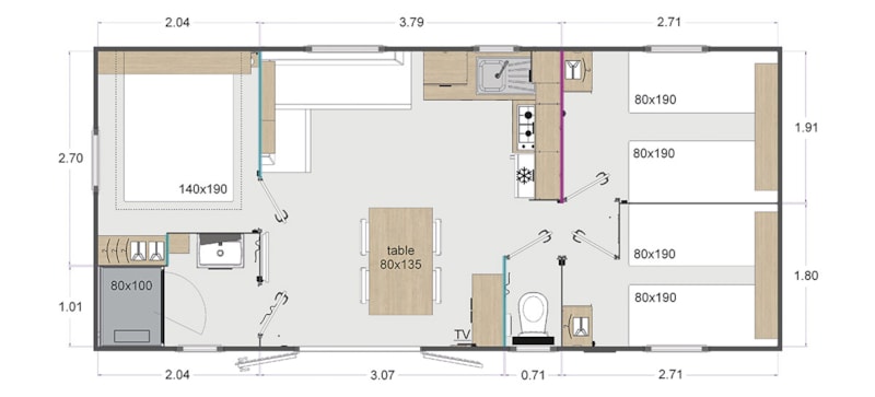 Mobile-home Rapihome - 3 chambres - 33m² 6/7 Pers.