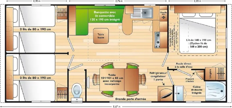 Mobil-Home 6/8 Places Confort · 3 Chambres Tv · Terrasse Bois Semi-Couverte · 34M²