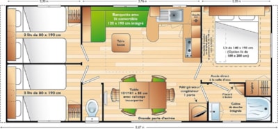 Comfort Mobile Home - 3 bedrooms - TV - Semi-covered wooden terrace - 34m² — 9