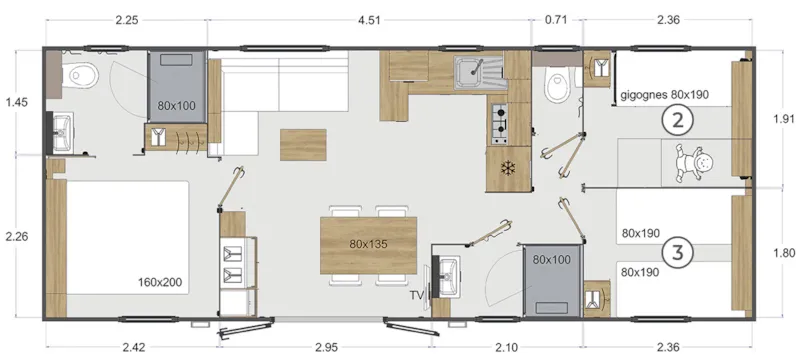 Cottage 6 Places Premium · 3 Chambres, 2Sde, 2Wc, Clim, Lave-Vaisselle, Tv, Terrasse Xl · 37M²