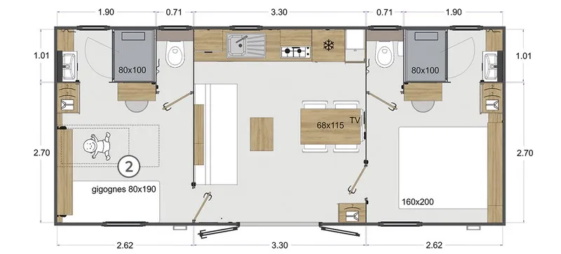 Cottage 4 Places Premium · 2 Chambres, 2 Sde, 2 Wc, Clim, Lave-Vaisselle, Tv, Terrasse Xl · 32M²