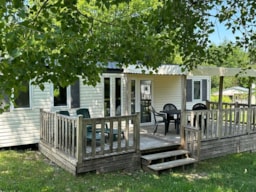 Huuraccommodatie(s) - Mobil-Home Cottage-Gold : 1 Suite + 1 Chambre - Cheminée - Tv   - Grand Réfrigérateur - Terrasse - Camping Le Pontillou