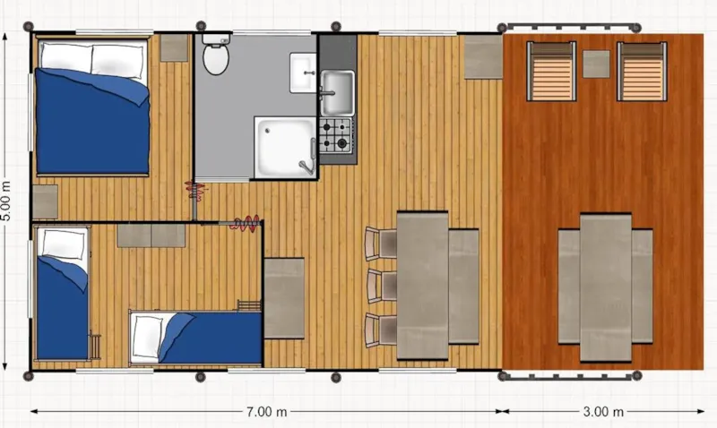 Tente Safari Avec Salle De Bain - 2 Chambres