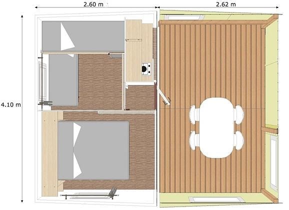 Mobilhome Sans Sanitaire, 2 Chambres (1 Avec Lits Superposés), Terrasse Couverte