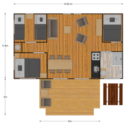Tente Safari Prestige Plus 6 people 3 Bedrooms 1Bathroom 49m²