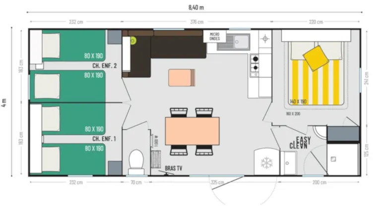 Mobile-Home Résidentiel 3 Chambres