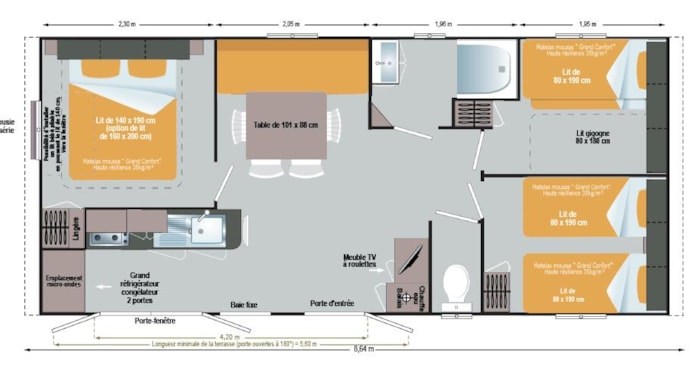 Mobil Home Grand Large - 32M² - 3 Chambres Avec Terrasse