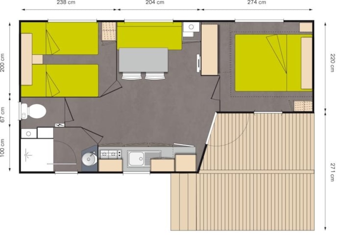 Mobil-Home Premium Capucine - 2 Chambres + Terrasse Semi-Couverte