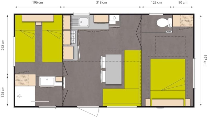 Mobil-Home Premium Verveine - 2 Chambres + Terrasse 11.25 M²